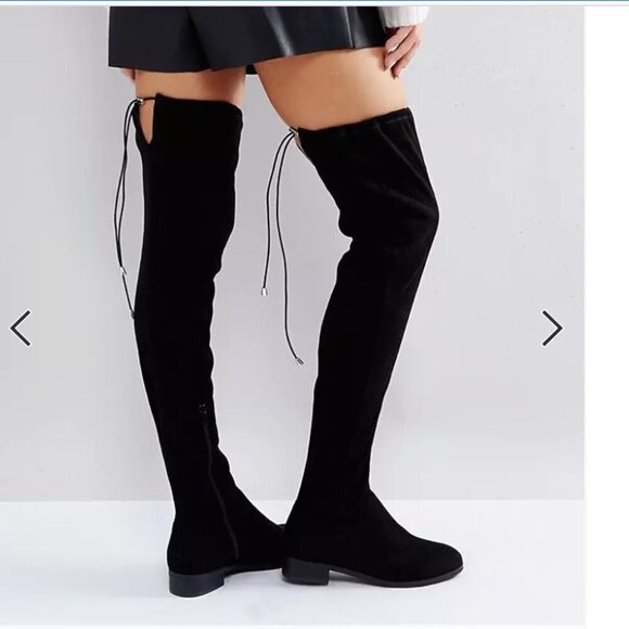 ASOS KEEP UP Flat Over the Knee Boots Black UK 4 US 6 - Picture 1 of 7